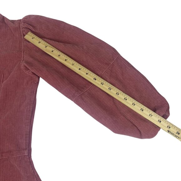 TOPSHOP Pink Mauve Corduroy Baby Doll Puff Sleeve Mini Dress US Size 2 - Picture 6 of 12